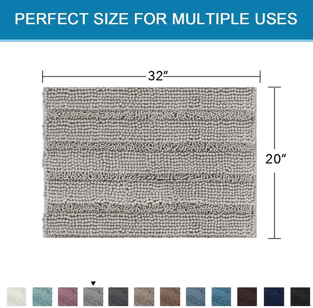 Sage Bathroom Rugs, Bath Mat Set of 2 Extra Thick Chenille Striped Pattern Shaggy Bath Rugs for Bath Room, Non Skid Bath Mats for Bathroom Floor (32 x 20 Plus 24 x 17 - Inches) - Colors A