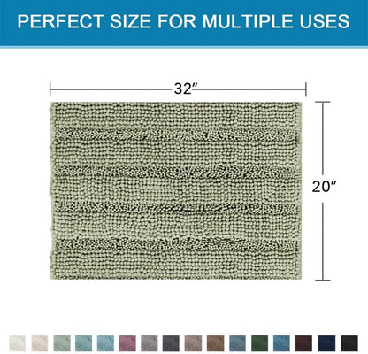 Sage Bathroom Rugs, Bath Mat Set of 2 Extra Thick Chenille Striped Pattern Shaggy Bath Rugs for Bath Room, Non Skid Bath Mats for Bathroom Floor (32 x 20 Plus 24 x 17 - Inches) - Colors A