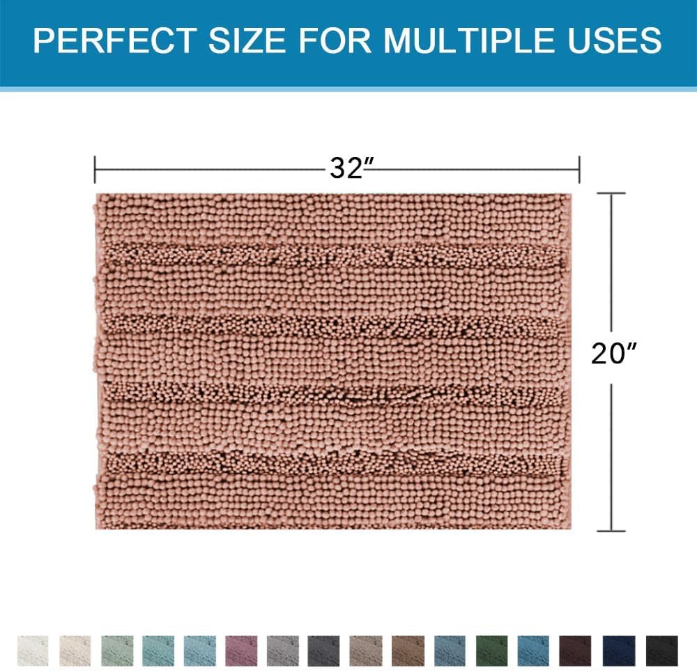 Sage Bathroom Rugs, Bath Mat Set of 2 Extra Thick Chenille Striped Pattern Shaggy Bath Rugs for Bath Room, Non Skid Bath Mats for Bathroom Floor (32 x 20 Plus 24 x 17 - Inches) - Colors A
