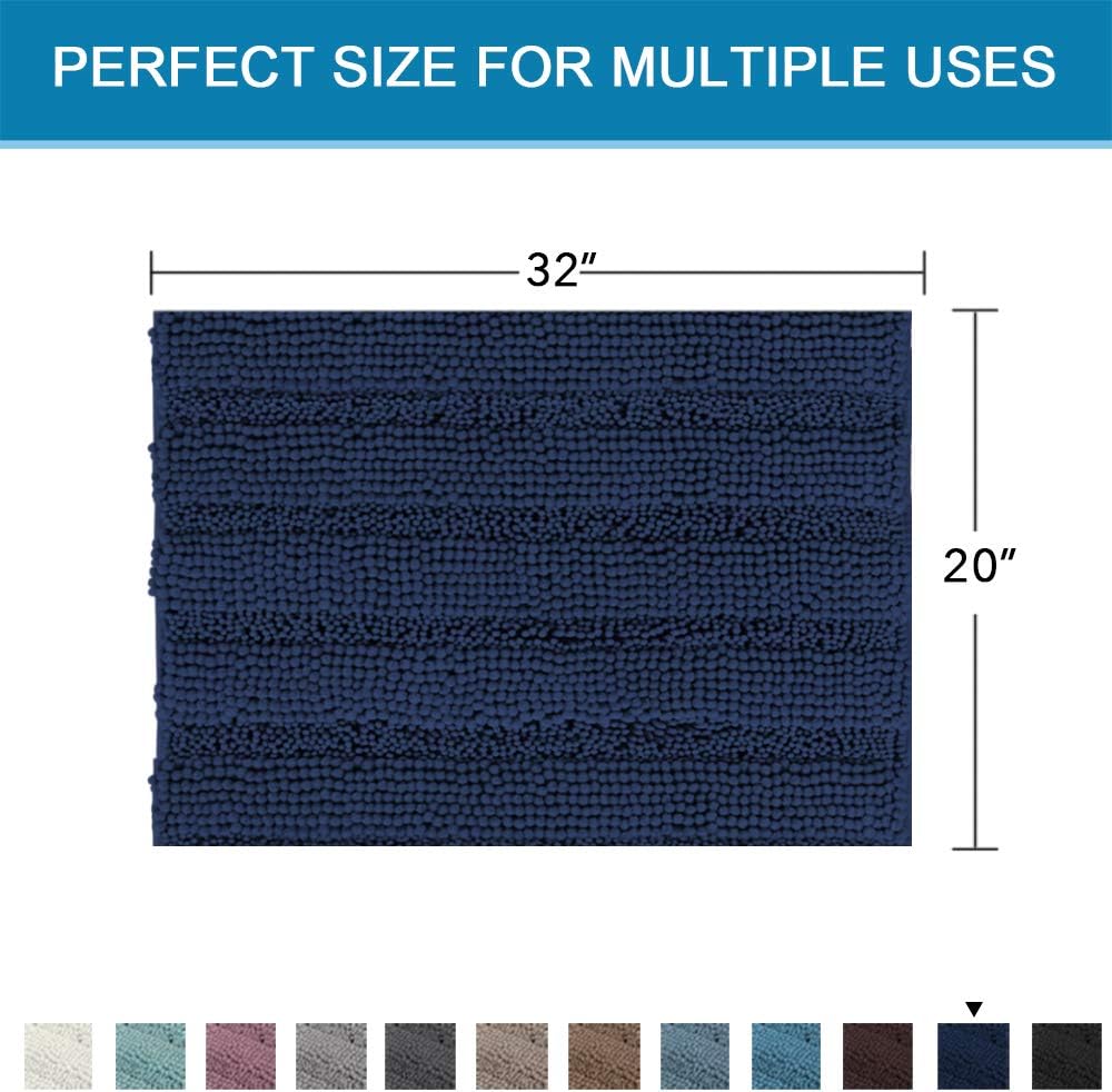 Sage Bathroom Rugs, Bath Mat Set of 2 Extra Thick Chenille Striped Pattern Shaggy Bath Rugs for Bath Room, Non Skid Bath Mats for Bathroom Floor (32 x 20 Plus 24 x 17 - Inches) - Colors A