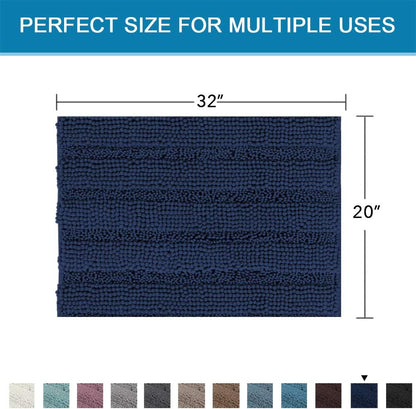 Sage Bathroom Rugs, Bath Mat Set of 2 Extra Thick Chenille Striped Pattern Shaggy Bath Rugs for Bath Room, Non Skid Bath Mats for Bathroom Floor (32 x 20 Plus 24 x 17 - Inches) - Colors A