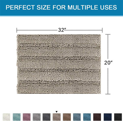 Sage Bathroom Rugs, Bath Mat Set of 2 Extra Thick Chenille Striped Pattern Shaggy Bath Rugs for Bath Room, Non Skid Bath Mats for Bathroom Floor (32 x 20 Plus 24 x 17 - Inches) - Colors A