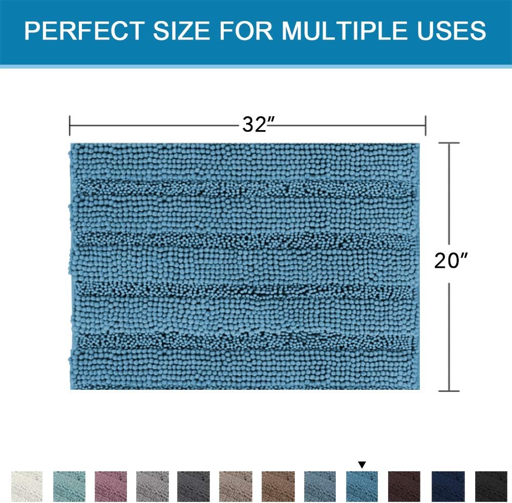 Sage Bathroom Rugs, Bath Mat Set of 2 Extra Thick Chenille Striped Pattern Shaggy Bath Rugs for Bath Room, Non Skid Bath Mats for Bathroom Floor (32 x 20 Plus 24 x 17 - Inches) - Colors A