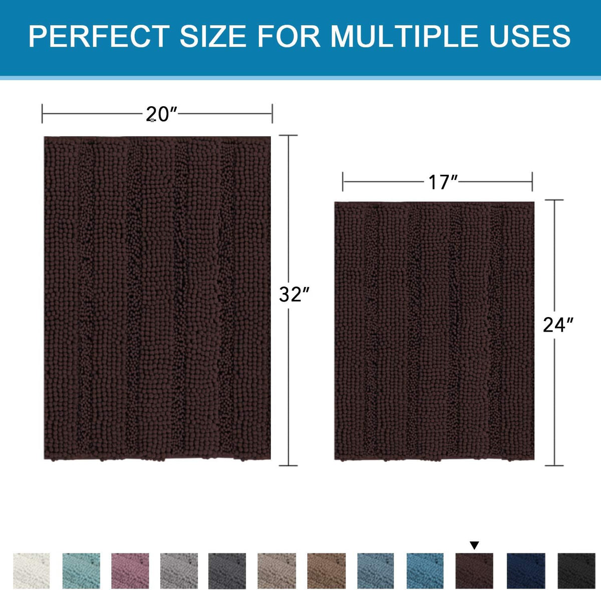 Sage Bathroom Rugs, Bath Mat Set of 2 Extra Thick Chenille Striped Pattern Shaggy Bath Rugs for Bath Room, Non Skid Bath Mats for Bathroom Floor (32 x 20 Plus 24 x 17 - Inches) - Colors A