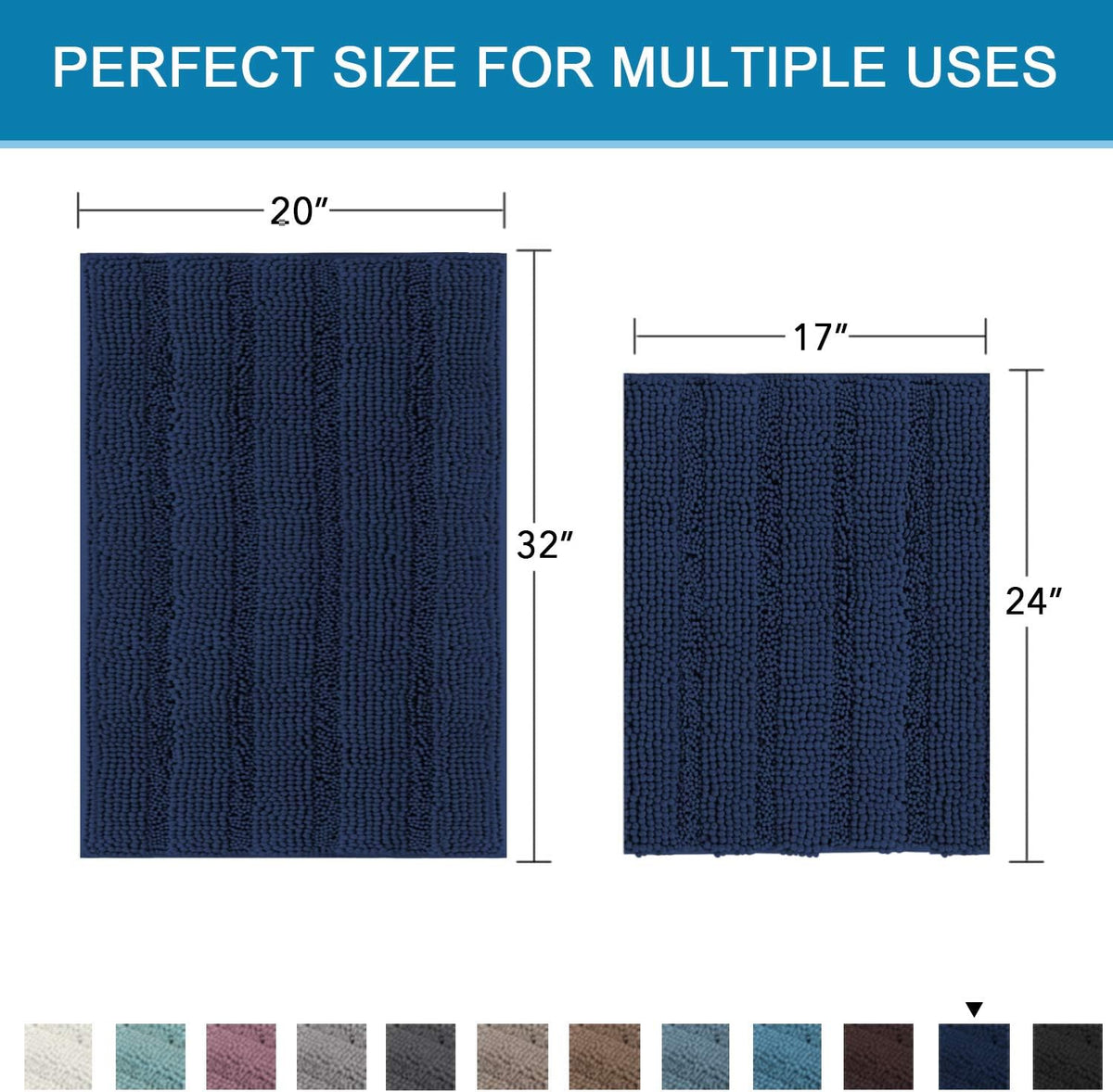 Sage Bathroom Rugs, Bath Mat Set of 2 Extra Thick Chenille Striped Pattern Shaggy Bath Rugs for Bath Room, Non Skid Bath Mats for Bathroom Floor (32 x 20 Plus 24 x 17 - Inches) - Colors A
