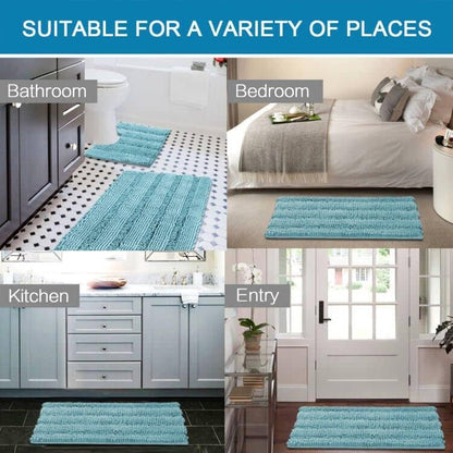 Sage Bathroom Rugs, Bath Mat Set of 2 Extra Thick Chenille Striped Pattern Shaggy Bath Rugs for Bath Room, Non Skid Bath Mats for Bathroom Floor (32 x 20 Plus 24 x 17 - Inches) - Colors A