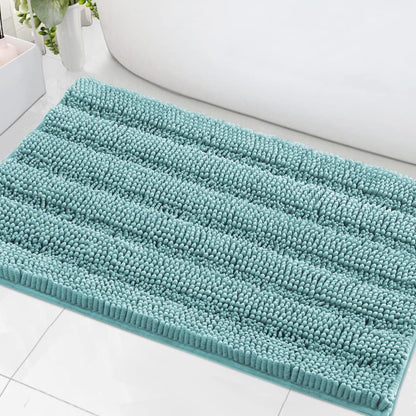 Sage Bathroom Rugs, Bath Mat Set of 2 Extra Thick Chenille Striped Pattern Shaggy Bath Rugs for Bath Room, Non Skid Bath Mats for Bathroom Floor (32 x 20 Plus 24 x 17 - Inches) - Colors A