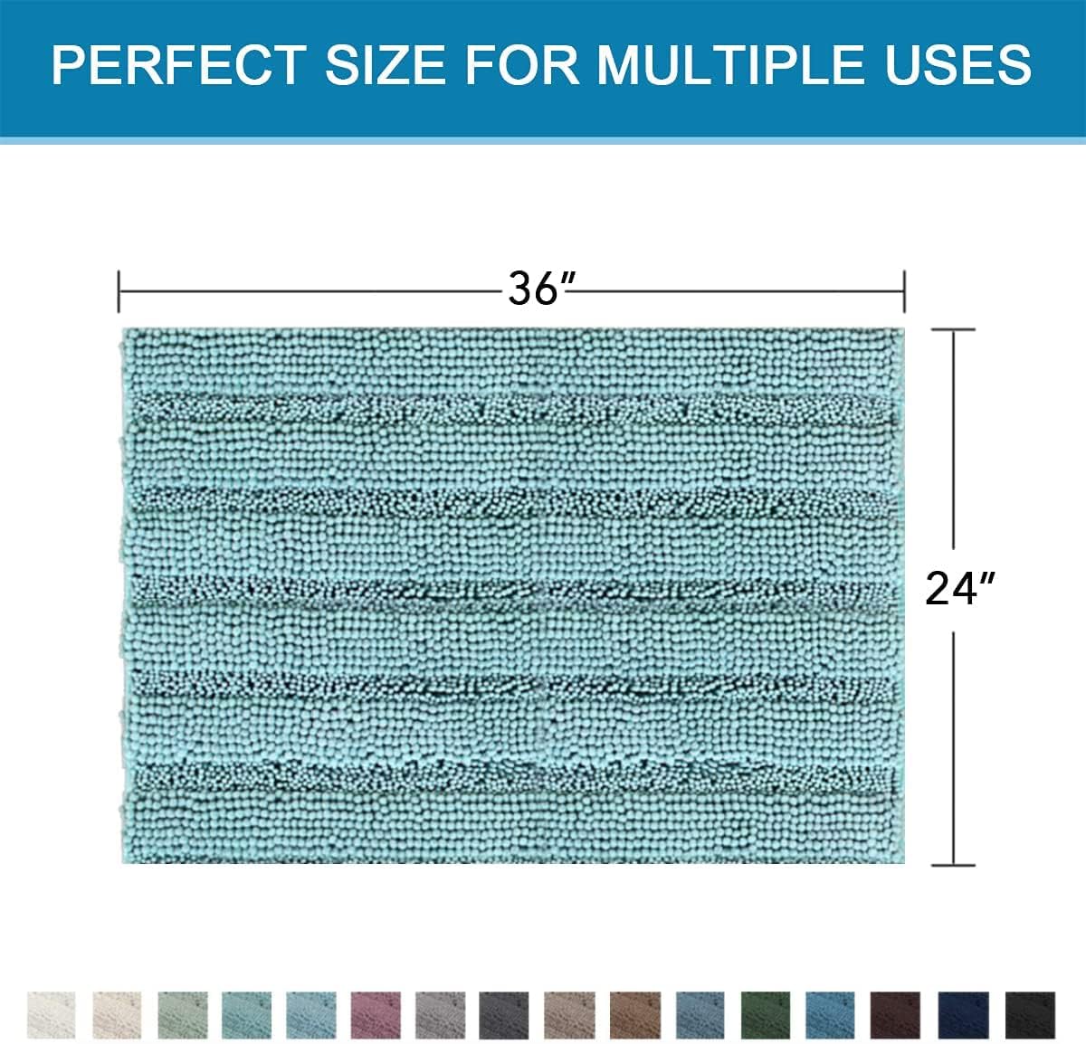 Sage Bathroom Rugs, Bath Mat Set of 2 Extra Thick Chenille Striped Pattern Shaggy Bath Rugs for Bath Room, Non Skid Bath Mats for Bathroom Floor (32 x 20 Plus 24 x 17 - Inches) - Colors A
