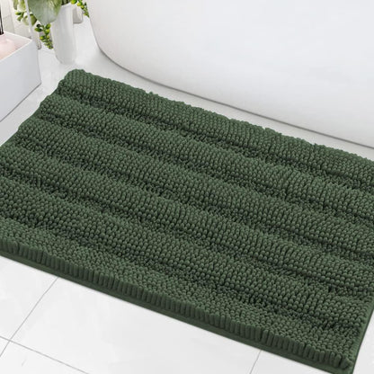 Sage Bathroom Rugs, Bath Mat Set of 2 Extra Thick Chenille Striped Pattern Shaggy Bath Rugs for Bath Room, Non Skid Bath Mats for Bathroom Floor (32 x 20 Plus 24 x 17 - Inches) - Colors A