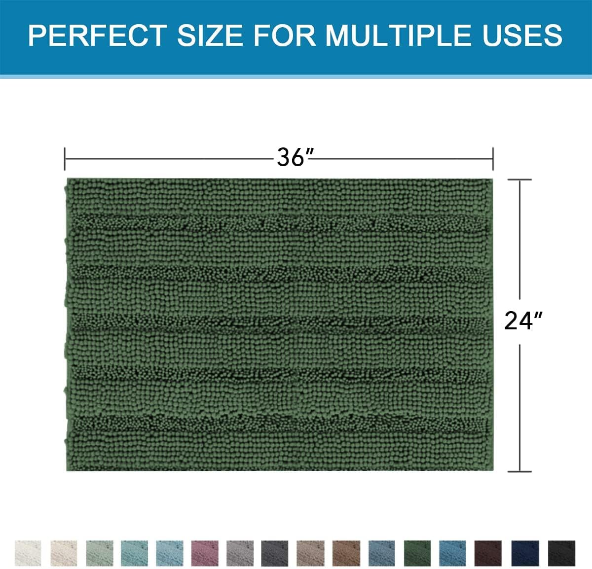 Sage Bathroom Rugs, Bath Mat Set of 2 Extra Thick Chenille Striped Pattern Shaggy Bath Rugs for Bath Room, Non Skid Bath Mats for Bathroom Floor (32 x 20 Plus 24 x 17 - Inches) - Colors A