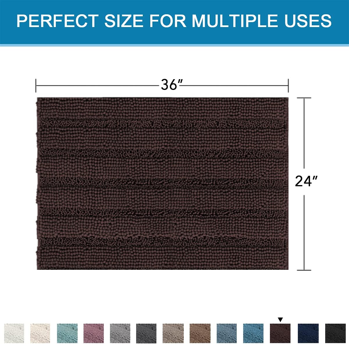 Sage Bathroom Rugs, Bath Mat Set of 2 Extra Thick Chenille Striped Pattern Shaggy Bath Rugs for Bath Room, Non Skid Bath Mats for Bathroom Floor (32 x 20 Plus 24 x 17 - Inches) - Colors A