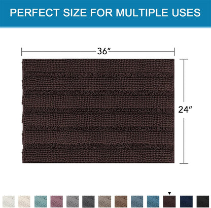 Sage Bathroom Rugs, Bath Mat Set of 2 Extra Thick Chenille Striped Pattern Shaggy Bath Rugs for Bath Room, Non Skid Bath Mats for Bathroom Floor (32 x 20 Plus 24 x 17 - Inches) - Colors A