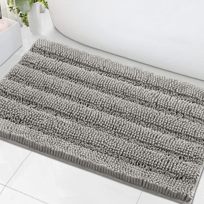 Sage Bathroom Rugs, Bath Mat Set of 2 Extra Thick Chenille Striped Pattern Shaggy Bath Rugs for Bath Room, Non Skid Bath Mats for Bathroom Floor (32 x 20 Plus 24 x 17 - Inches) - Colors A