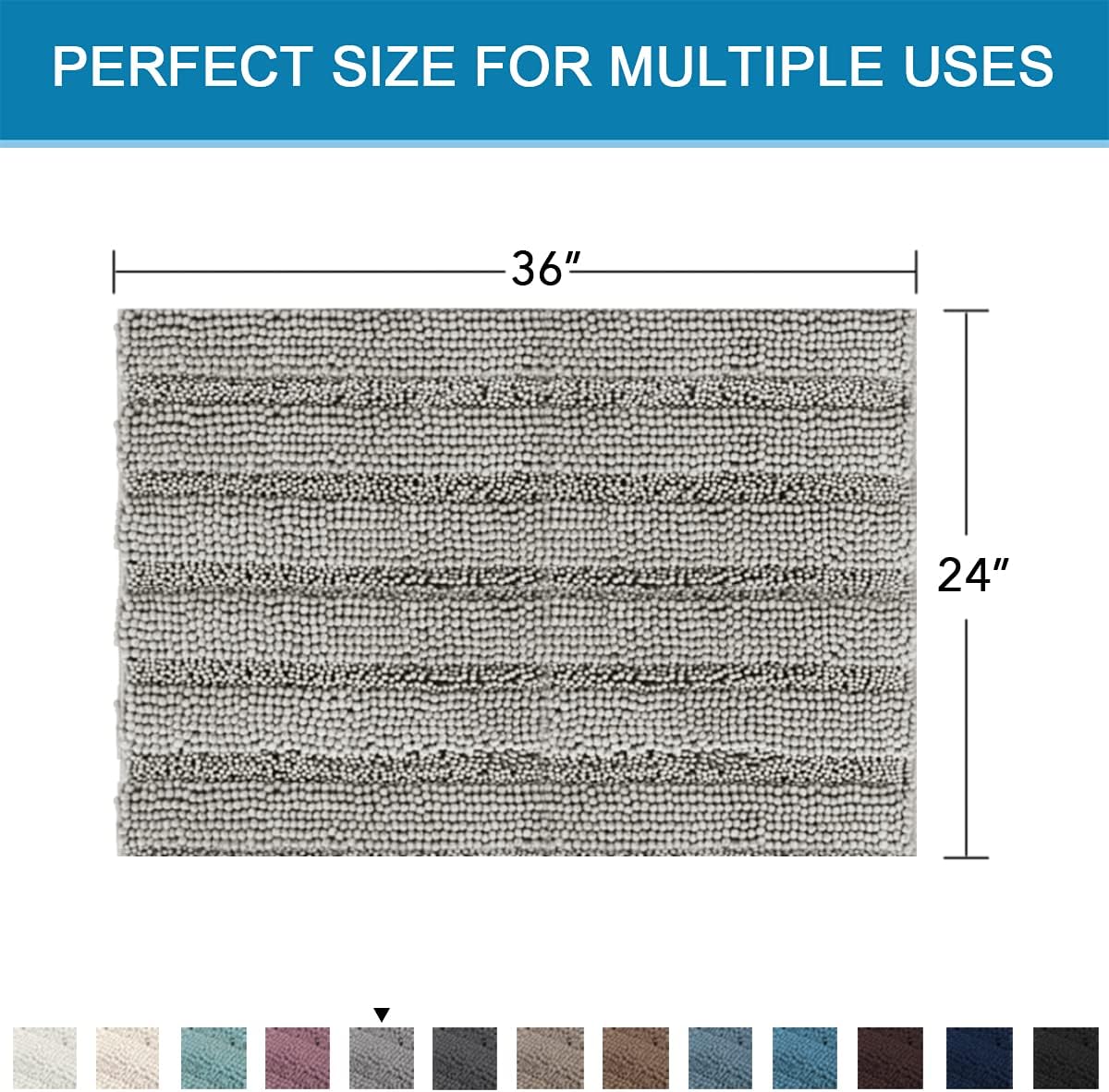 Sage Bathroom Rugs, Bath Mat Set of 2 Extra Thick Chenille Striped Pattern Shaggy Bath Rugs for Bath Room, Non Skid Bath Mats for Bathroom Floor (32 x 20 Plus 24 x 17 - Inches) - Colors A
