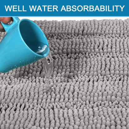 Sage Bathroom Rugs, Bath Mat Set of 2 Extra Thick Chenille Striped Pattern Shaggy Bath Rugs for Bath Room, Non Skid Bath Mats for Bathroom Floor (32 x 20 Plus 24 x 17 - Inches) - Colors A