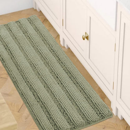 Sage Bathroom Rugs, Bath Mat Set of 2 Extra Thick Chenille Striped Pattern Shaggy Bath Rugs for Bath Room, Non Skid Bath Mats for Bathroom Floor (32 x 20 Plus 24 x 17 - Inches) - Colors A