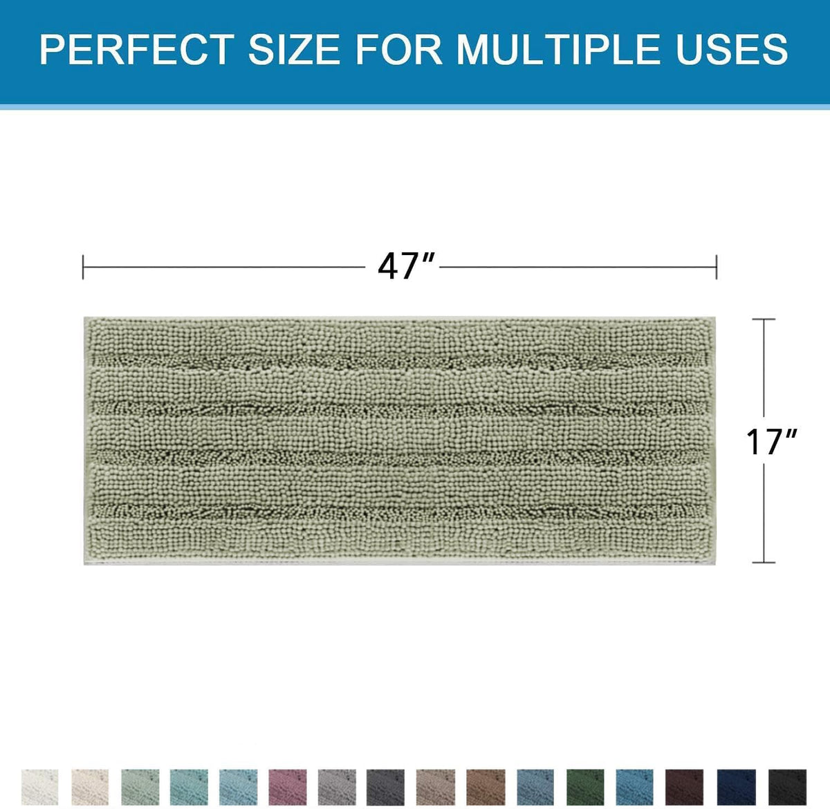 Sage Bathroom Rugs, Bath Mat Set of 2 Extra Thick Chenille Striped Pattern Shaggy Bath Rugs for Bath Room, Non Skid Bath Mats for Bathroom Floor (32 x 20 Plus 24 x 17 - Inches) - Colors A