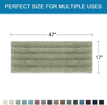 Sage Bathroom Rugs, Bath Mat Set of 2 Extra Thick Chenille Striped Pattern Shaggy Bath Rugs for Bath Room, Non Skid Bath Mats for Bathroom Floor (32 x 20 Plus 24 x 17 - Inches) - Colors A