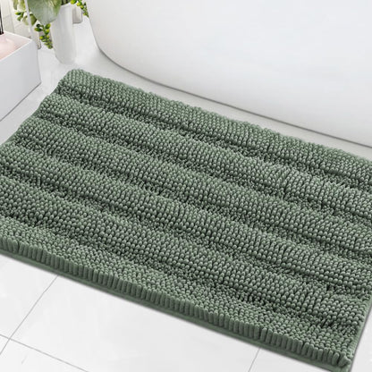 Sage Bathroom Rugs, Bath Mat Set of 2 Extra Thick Chenille Striped Pattern Shaggy Bath Rugs for Bath Room, Non Skid Bath Mats for Bathroom Floor (32 x 20 Plus 24 x 17 - Inches) - Colors A