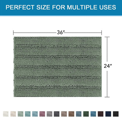 Sage Bathroom Rugs, Bath Mat Set of 2 Extra Thick Chenille Striped Pattern Shaggy Bath Rugs for Bath Room, Non Skid Bath Mats for Bathroom Floor (32 x 20 Plus 24 x 17 - Inches) - Colors A