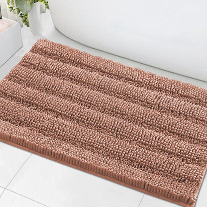 Sage Bathroom Rugs, Bath Mat Set of 2 Extra Thick Chenille Striped Pattern Shaggy Bath Rugs for Bath Room, Non Skid Bath Mats for Bathroom Floor (32 x 20 Plus 24 x 17 - Inches) - Colors A