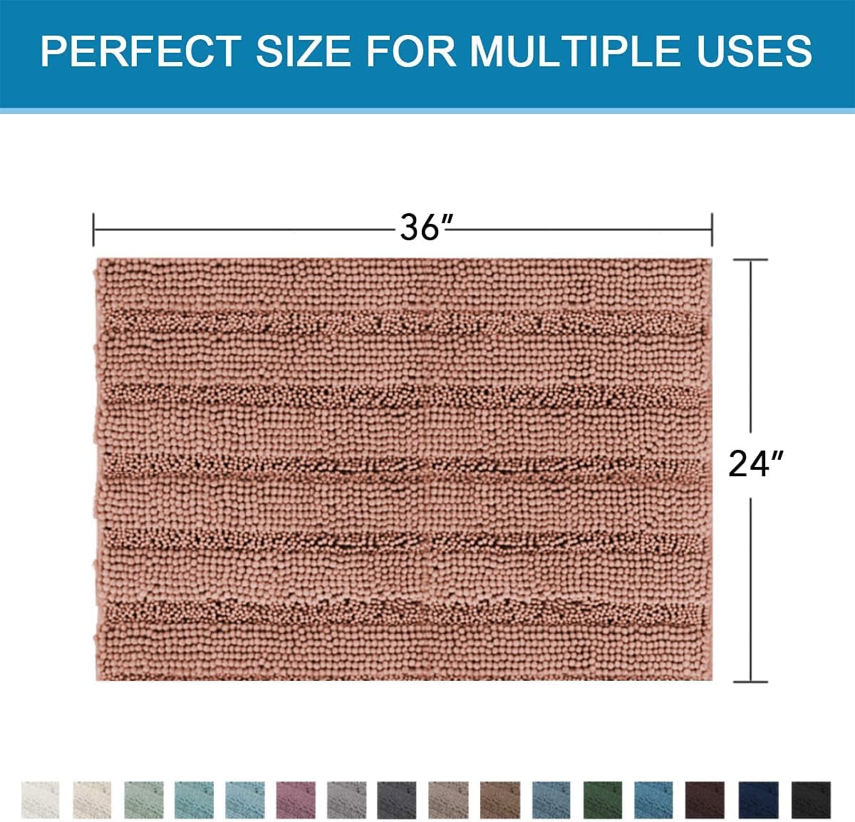Sage Bathroom Rugs, Bath Mat Set of 2 Extra Thick Chenille Striped Pattern Shaggy Bath Rugs for Bath Room, Non Skid Bath Mats for Bathroom Floor (32 x 20 Plus 24 x 17 - Inches) - Colors A