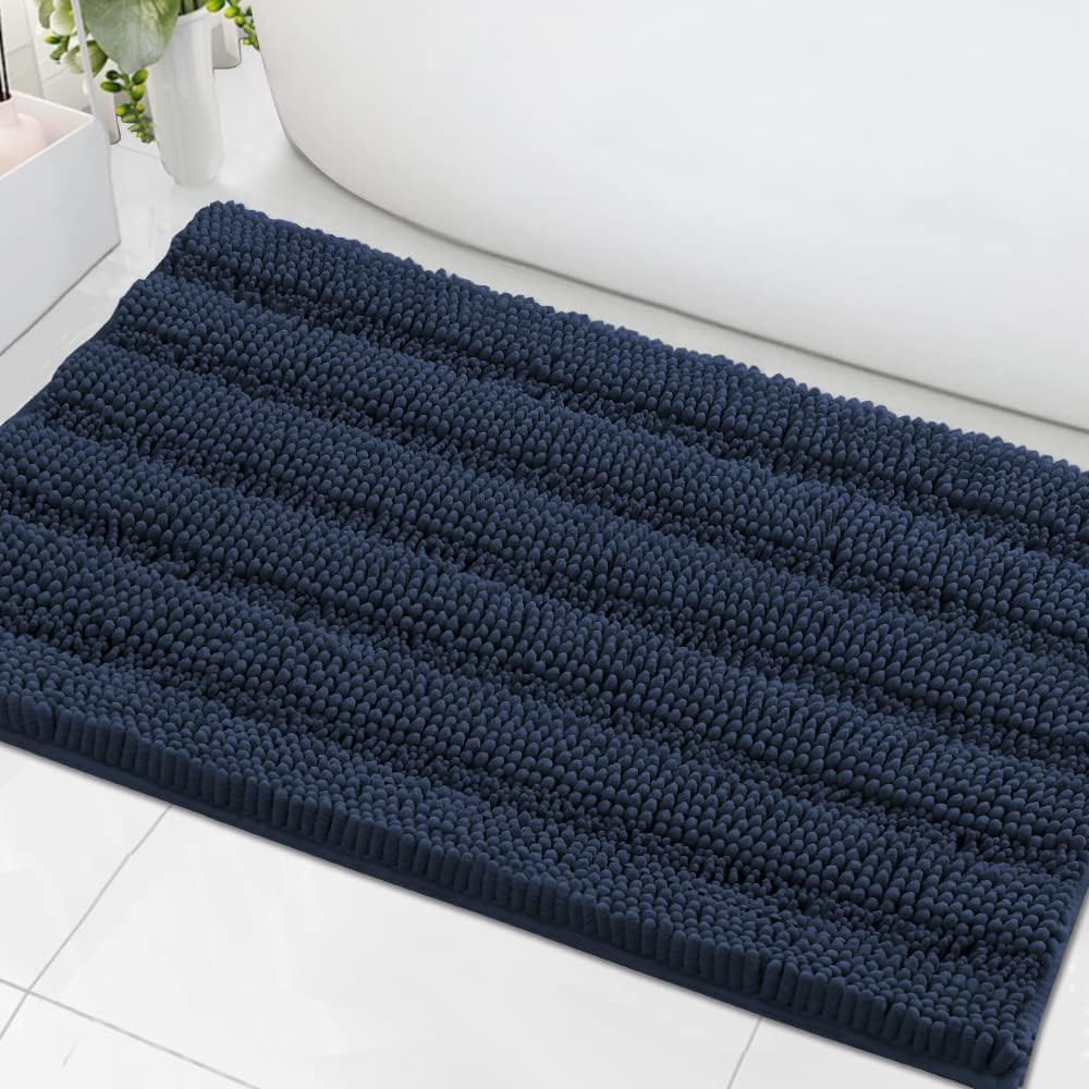 Sage Bathroom Rugs, Bath Mat Set of 2 Extra Thick Chenille Striped Pattern Shaggy Bath Rugs for Bath Room, Non Skid Bath Mats for Bathroom Floor (32 x 20 Plus 24 x 17 - Inches) - Colors A
