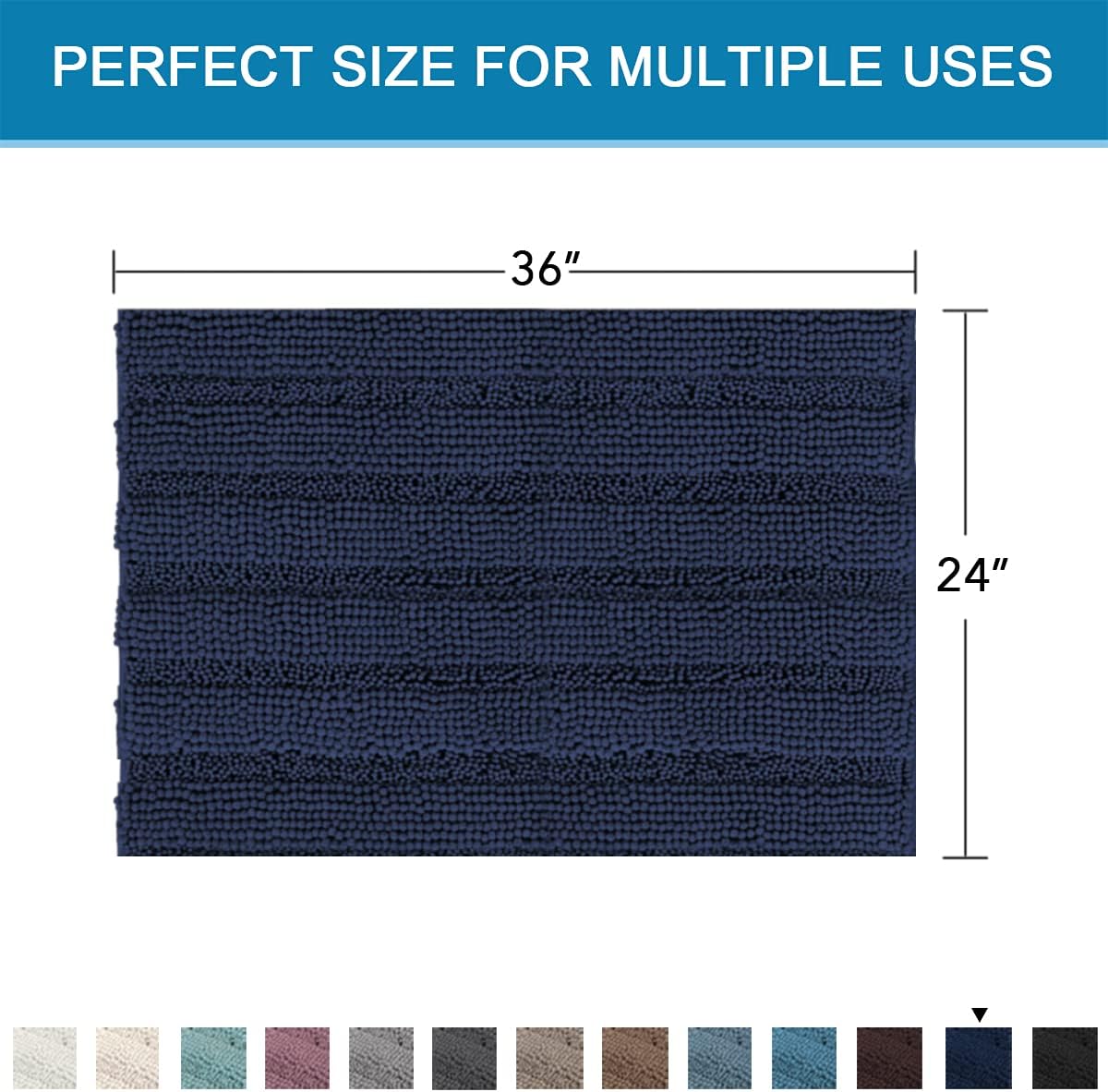 Sage Bathroom Rugs, Bath Mat Set of 2 Extra Thick Chenille Striped Pattern Shaggy Bath Rugs for Bath Room, Non Skid Bath Mats for Bathroom Floor (32 x 20 Plus 24 x 17 - Inches) - Colors A