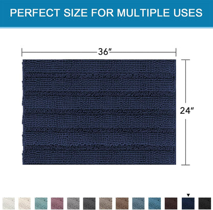 Sage Bathroom Rugs, Bath Mat Set of 2 Extra Thick Chenille Striped Pattern Shaggy Bath Rugs for Bath Room, Non Skid Bath Mats for Bathroom Floor (32 x 20 Plus 24 x 17 - Inches) - Colors A