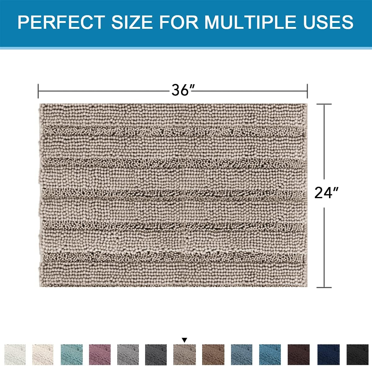 Sage Bathroom Rugs, Bath Mat Set of 2 Extra Thick Chenille Striped Pattern Shaggy Bath Rugs for Bath Room, Non Skid Bath Mats for Bathroom Floor (32 x 20 Plus 24 x 17 - Inches) - Colors A
