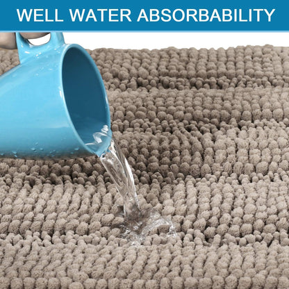 Sage Bathroom Rugs, Bath Mat Set of 2 Extra Thick Chenille Striped Pattern Shaggy Bath Rugs for Bath Room, Non Skid Bath Mats for Bathroom Floor (32 x 20 Plus 24 x 17 - Inches) - Colors A