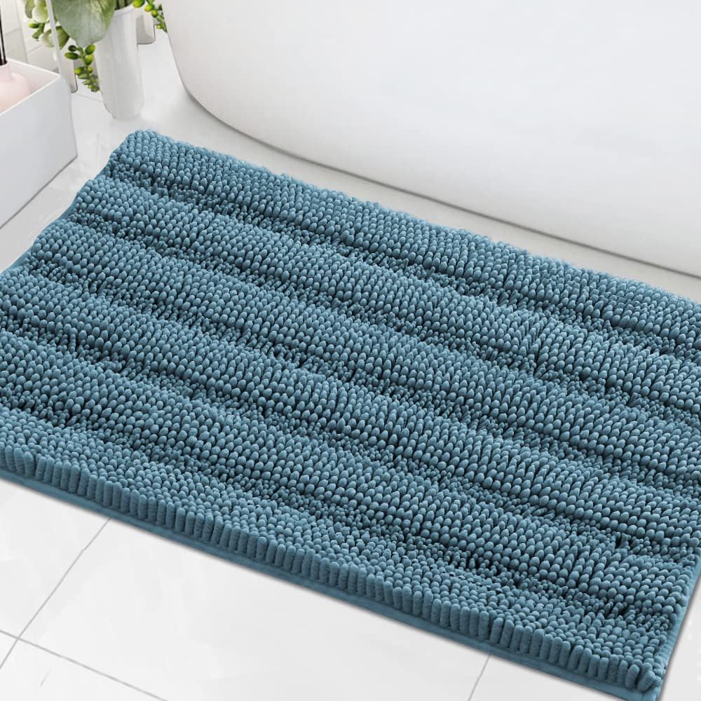 Sage Bathroom Rugs, Bath Mat Set of 2 Extra Thick Chenille Striped Pattern Shaggy Bath Rugs for Bath Room, Non Skid Bath Mats for Bathroom Floor (32 x 20 Plus 24 x 17 - Inches) - Colors A