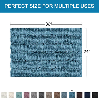 Sage Bathroom Rugs, Bath Mat Set of 2 Extra Thick Chenille Striped Pattern Shaggy Bath Rugs for Bath Room, Non Skid Bath Mats for Bathroom Floor (32 x 20 Plus 24 x 17 - Inches) - Colors A