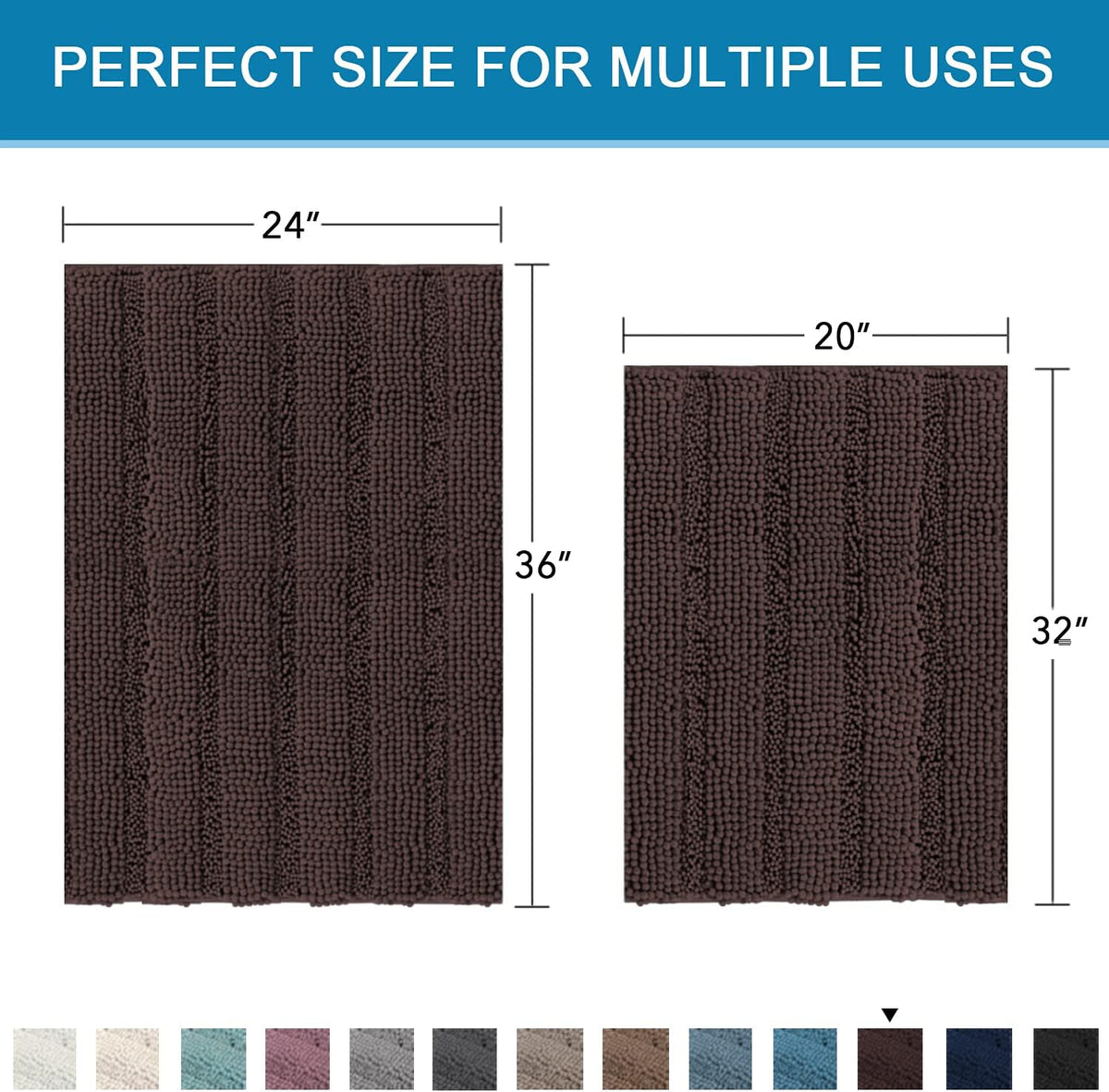 Sage Bathroom Rugs, Bath Mat Set of 2 Extra Thick Chenille Striped Pattern Shaggy Bath Rugs for Bath Room, Non Skid Bath Mats for Bathroom Floor (32 x 20 Plus 24 x 17 - Inches) - Colors A
