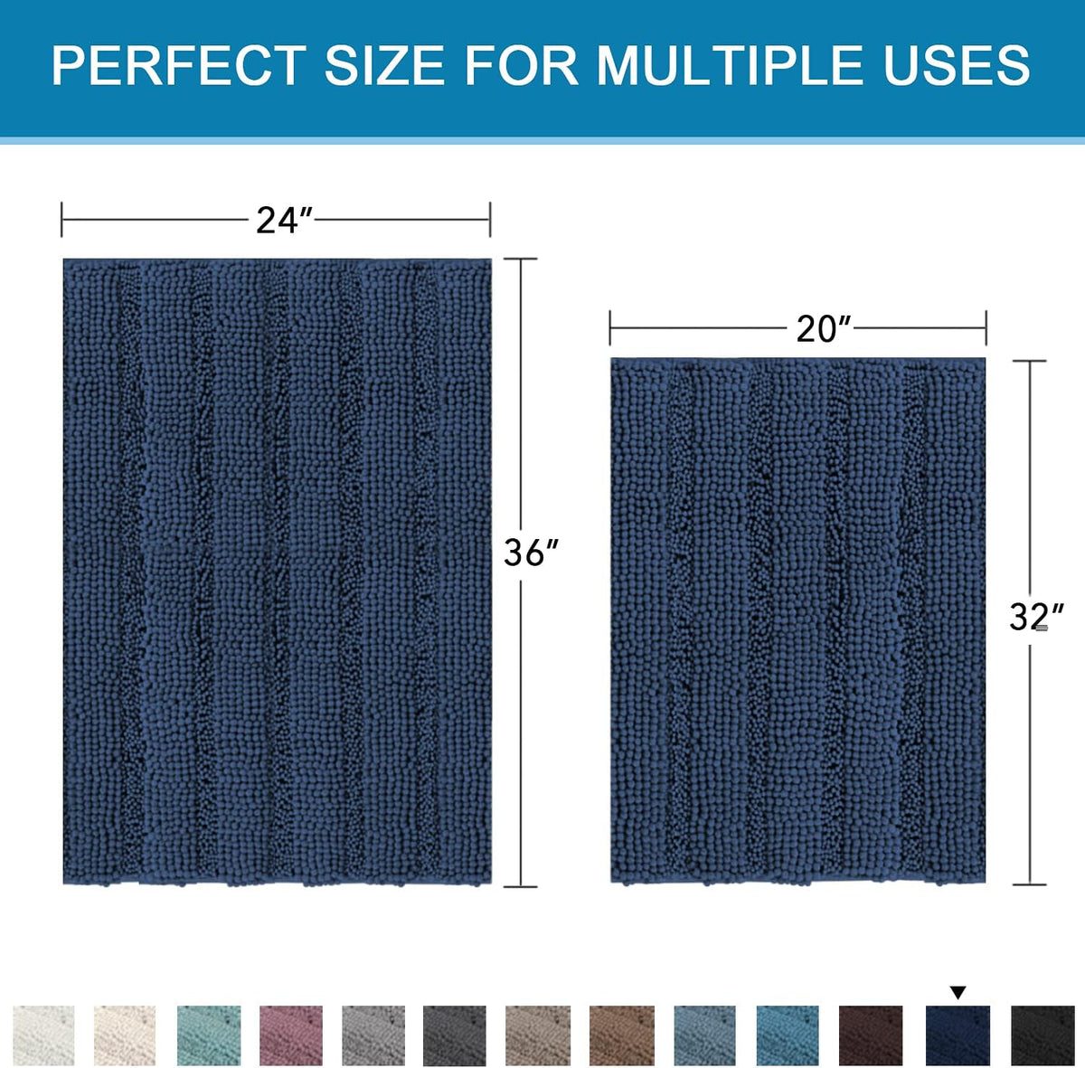 Sage Bathroom Rugs, Bath Mat Set of 2 Extra Thick Chenille Striped Pattern Shaggy Bath Rugs for Bath Room, Non Skid Bath Mats for Bathroom Floor (32 x 20 Plus 24 x 17 - Inches) - Colors A