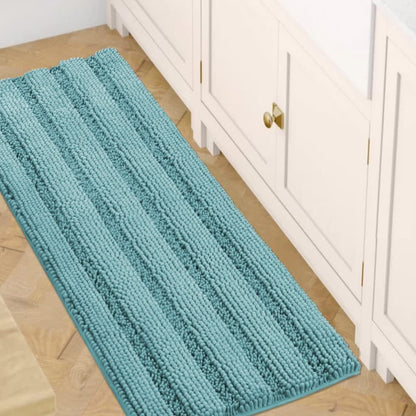 Sage Bathroom Rugs, Bath Mat Set of 2 Extra Thick Chenille Striped Pattern Shaggy Bath Rugs for Bath Room, Non Skid Bath Mats for Bathroom Floor (32 x 20 Plus 24 x 17 - Inches) - Colors A