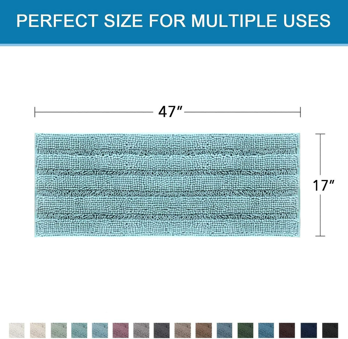 Sage Bathroom Rugs, Bath Mat Set of 2 Extra Thick Chenille Striped Pattern Shaggy Bath Rugs for Bath Room, Non Skid Bath Mats for Bathroom Floor (32 x 20 Plus 24 x 17 - Inches) - Colors A