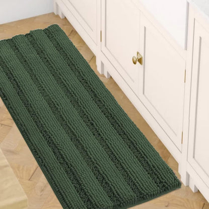 Sage Bathroom Rugs, Bath Mat Set of 2 Extra Thick Chenille Striped Pattern Shaggy Bath Rugs for Bath Room, Non Skid Bath Mats for Bathroom Floor (32 x 20 Plus 24 x 17 - Inches) - Colors A
