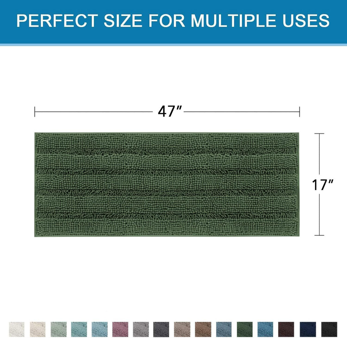 Sage Bathroom Rugs, Bath Mat Set of 2 Extra Thick Chenille Striped Pattern Shaggy Bath Rugs for Bath Room, Non Skid Bath Mats for Bathroom Floor (32 x 20 Plus 24 x 17 - Inches) - Colors A