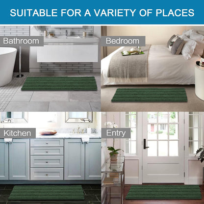 Sage Bathroom Rugs, Bath Mat Set of 2 Extra Thick Chenille Striped Pattern Shaggy Bath Rugs for Bath Room, Non Skid Bath Mats for Bathroom Floor (32 x 20 Plus 24 x 17 - Inches) - Colors A