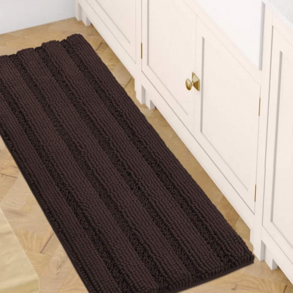 Sage Bathroom Rugs, Bath Mat Set of 2 Extra Thick Chenille Striped Pattern Shaggy Bath Rugs for Bath Room, Non Skid Bath Mats for Bathroom Floor (32 x 20 Plus 24 x 17 - Inches) - Colors A