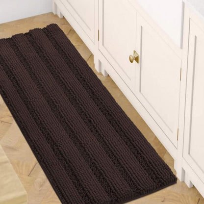 Sage Bathroom Rugs, Bath Mat Set of 2 Extra Thick Chenille Striped Pattern Shaggy Bath Rugs for Bath Room, Non Skid Bath Mats for Bathroom Floor (32 x 20 Plus 24 x 17 - Inches) - Colors A