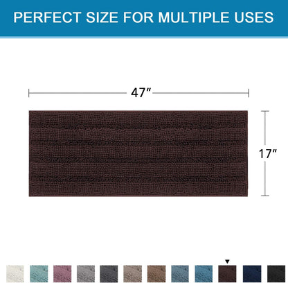 Sage Bathroom Rugs, Bath Mat Set of 2 Extra Thick Chenille Striped Pattern Shaggy Bath Rugs for Bath Room, Non Skid Bath Mats for Bathroom Floor (32 x 20 Plus 24 x 17 - Inches) - Colors A