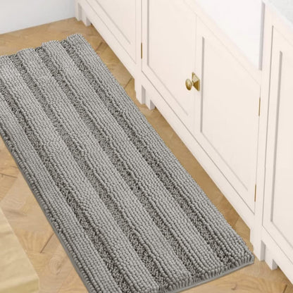 Sage Bathroom Rugs, Bath Mat Set of 2 Extra Thick Chenille Striped Pattern Shaggy Bath Rugs for Bath Room, Non Skid Bath Mats for Bathroom Floor (32 x 20 Plus 24 x 17 - Inches) - Colors A