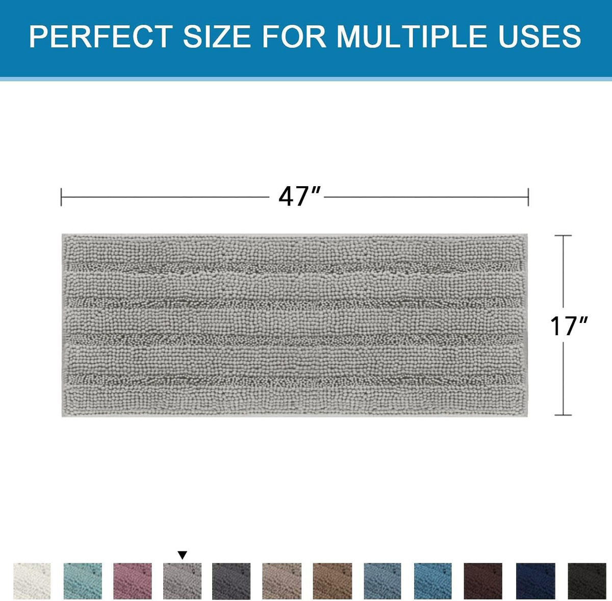 Sage Bathroom Rugs, Bath Mat Set of 2 Extra Thick Chenille Striped Pattern Shaggy Bath Rugs for Bath Room, Non Skid Bath Mats for Bathroom Floor (32 x 20 Plus 24 x 17 - Inches) - Colors A