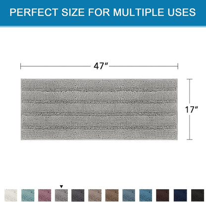 Sage Bathroom Rugs, Bath Mat Set of 2 Extra Thick Chenille Striped Pattern Shaggy Bath Rugs for Bath Room, Non Skid Bath Mats for Bathroom Floor (32 x 20 Plus 24 x 17 - Inches) - Colors A