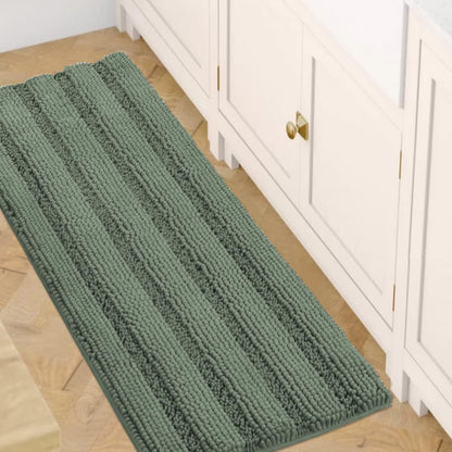 Sage Bathroom Rugs, Bath Mat Set of 2 Extra Thick Chenille Striped Pattern Shaggy Bath Rugs for Bath Room, Non Skid Bath Mats for Bathroom Floor (32 x 20 Plus 24 x 17 - Inches) - Colors A
