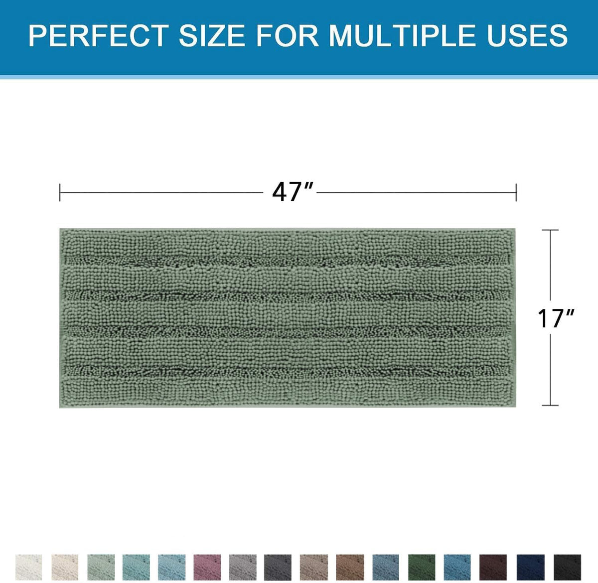 Sage Bathroom Rugs, Bath Mat Set of 2 Extra Thick Chenille Striped Pattern Shaggy Bath Rugs for Bath Room, Non Skid Bath Mats for Bathroom Floor (32 x 20 Plus 24 x 17 - Inches) - Colors A