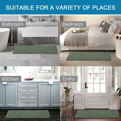 Sage Bathroom Rugs, Bath Mat Set of 2 Extra Thick Chenille Striped Pattern Shaggy Bath Rugs for Bath Room, Non Skid Bath Mats for Bathroom Floor (32 x 20 Plus 24 x 17 - Inches) - Colors A