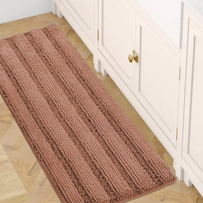 Sage Bathroom Rugs, Bath Mat Set of 2 Extra Thick Chenille Striped Pattern Shaggy Bath Rugs for Bath Room, Non Skid Bath Mats for Bathroom Floor (32 x 20 Plus 24 x 17 - Inches) - Colors A